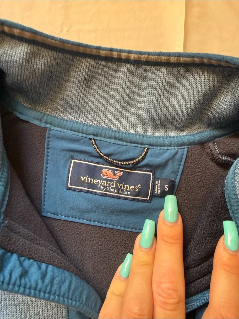 Vineyard Vines Blue Pullover with Blue Trim & Elbow Patches
